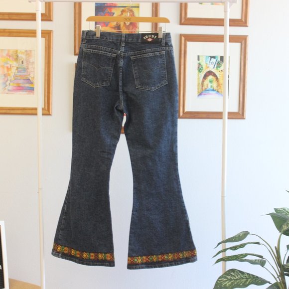 90s Y2K Embroidered Trim Flare Jeans | Sz 11 | - Picture 6 of 6